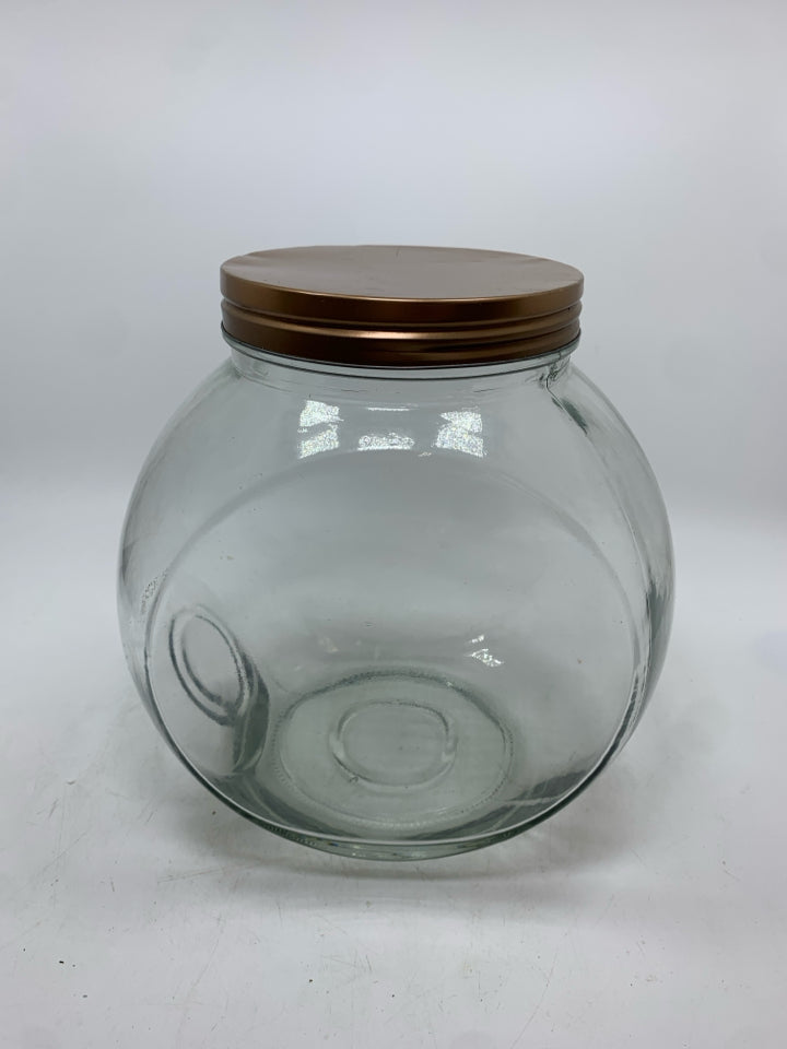 GLASS CANISTER W/METAL LID.