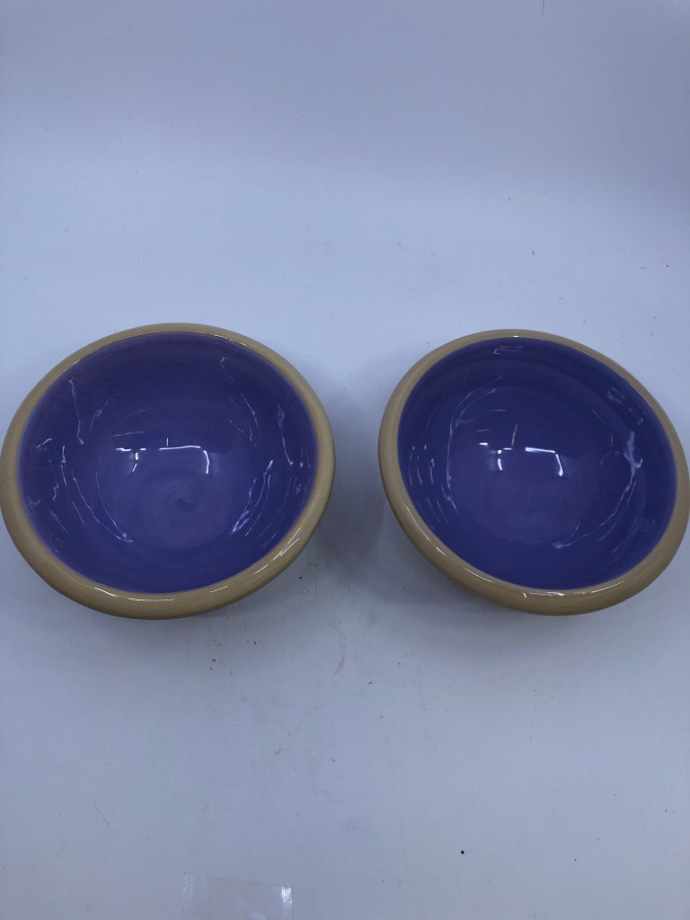 2 CREAM/PURPLE STRIPED BOWLS.