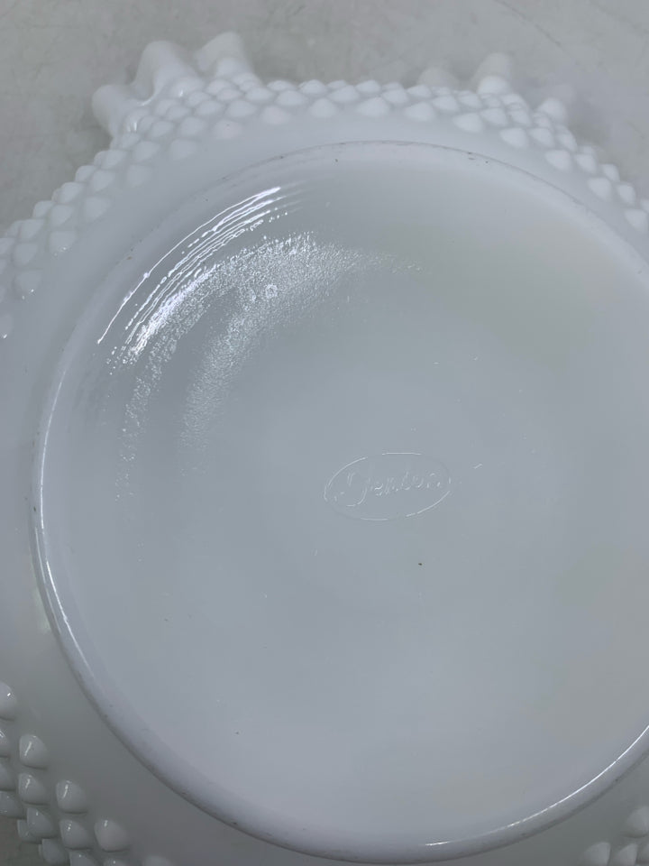 VTG MILK GLASS HOBNAIL CRIMPED RUFFLED EDGE BOWL.