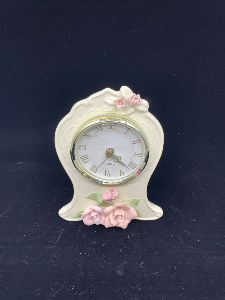 DESIGN CREAM ROSE EMBOSSED CLOCK.