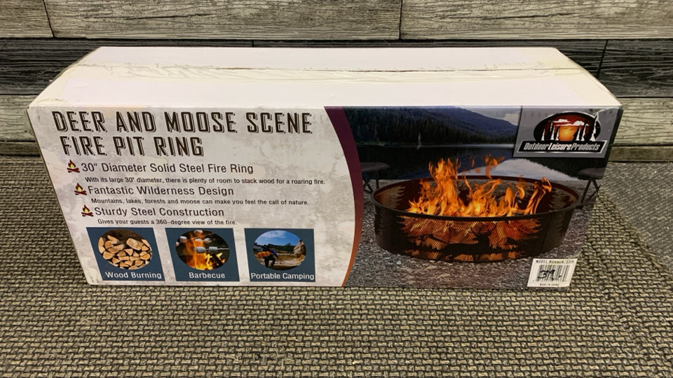 NIB DEER AND MOOSE SCENE FIRE PIT RING.