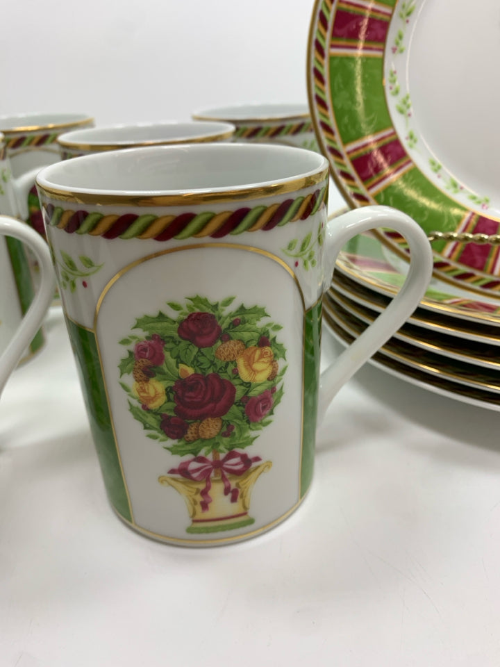 12PC SEASONS OF COLOR TOPIARY PLATES & MUGS.