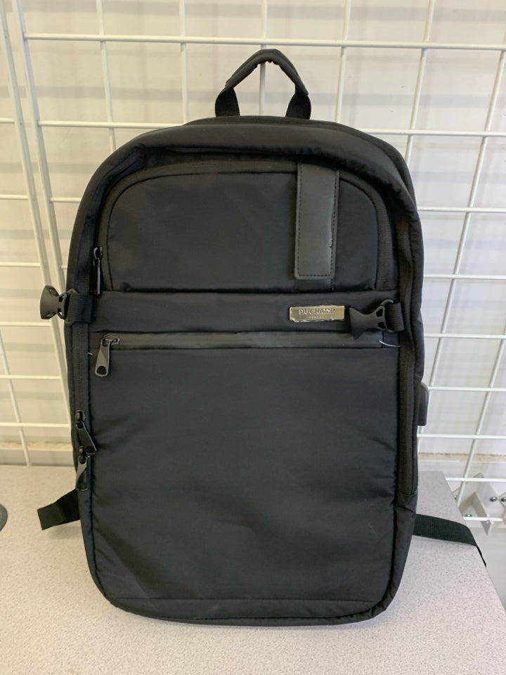 BLACK DUCHAMP LONDON TRAVEL BACKPACK.