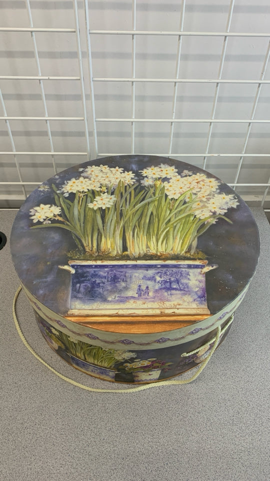 2PC NESTING ROUND FLORAL HAT BOXES.
