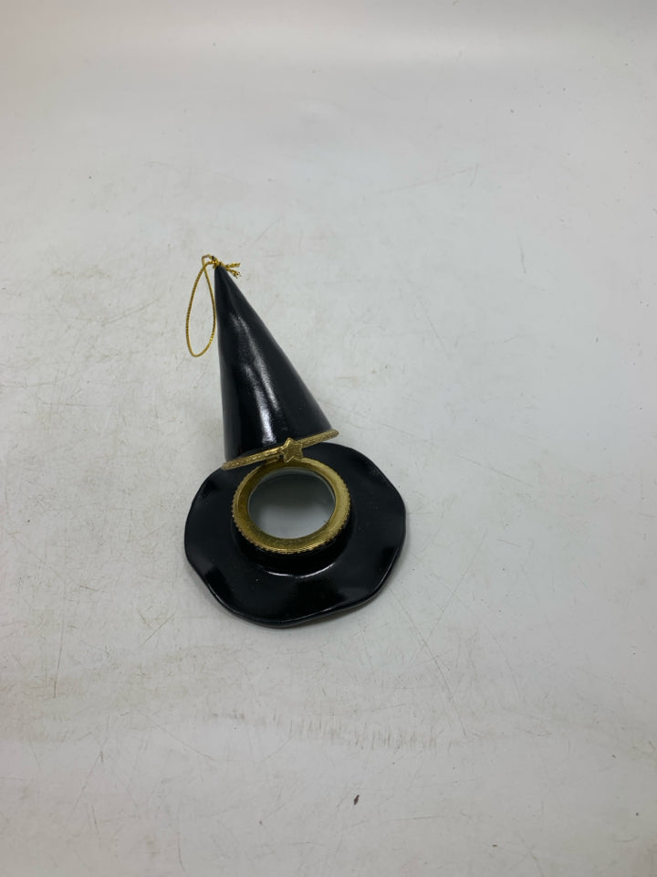 BLACK WITCH HAT CERAMIC TRINKET BOX ORNAMENT.
