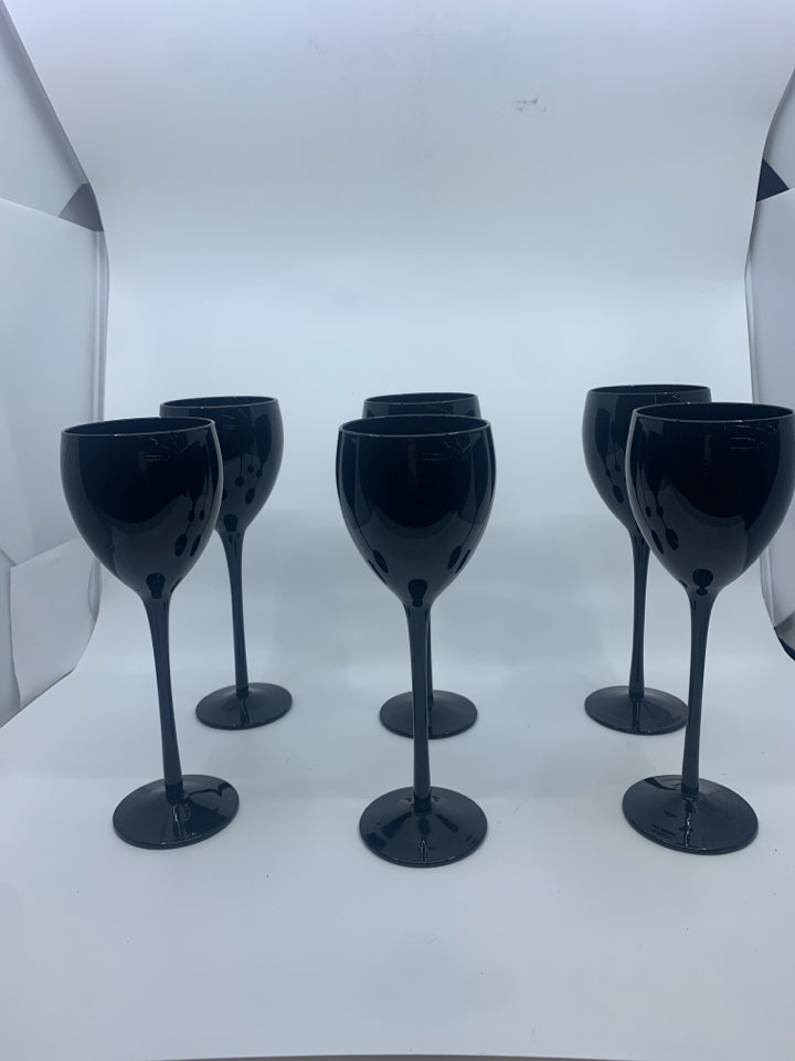 6 BLACK WIDE WINE GLASSES.