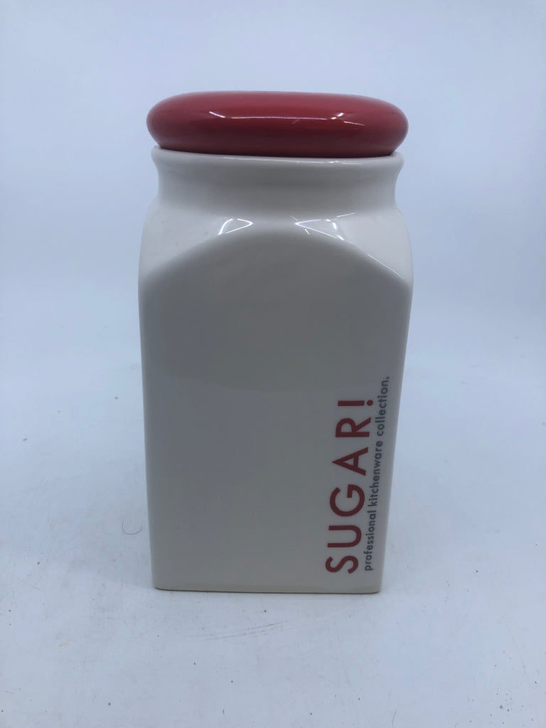 SUGAR CANISTER W RED LID.