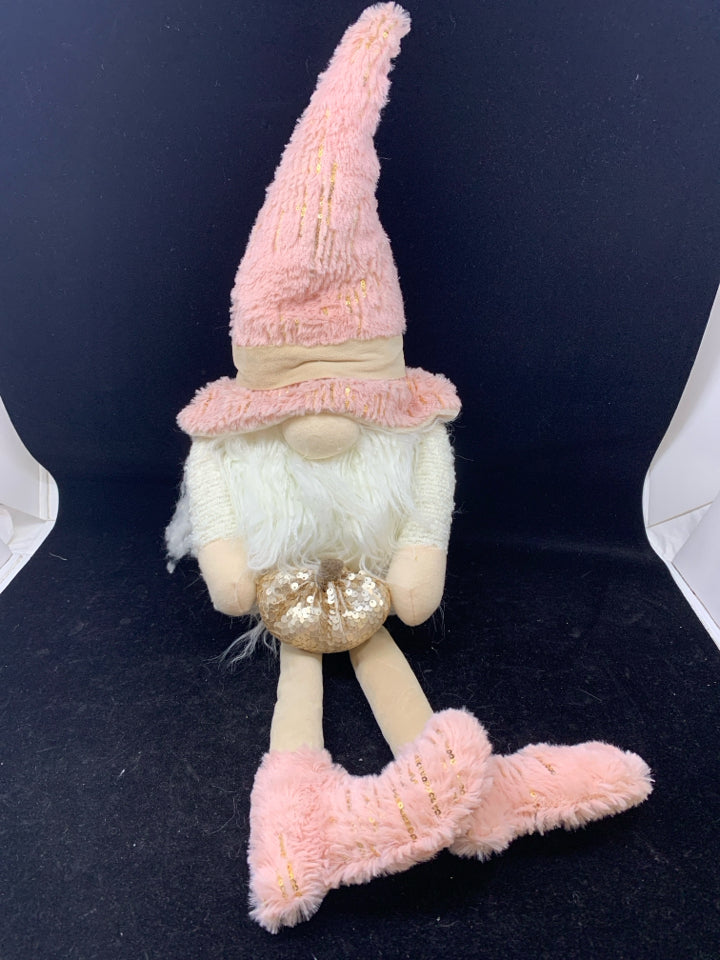 GNOME HOLDING PUMPKIN SHELF DECOR.