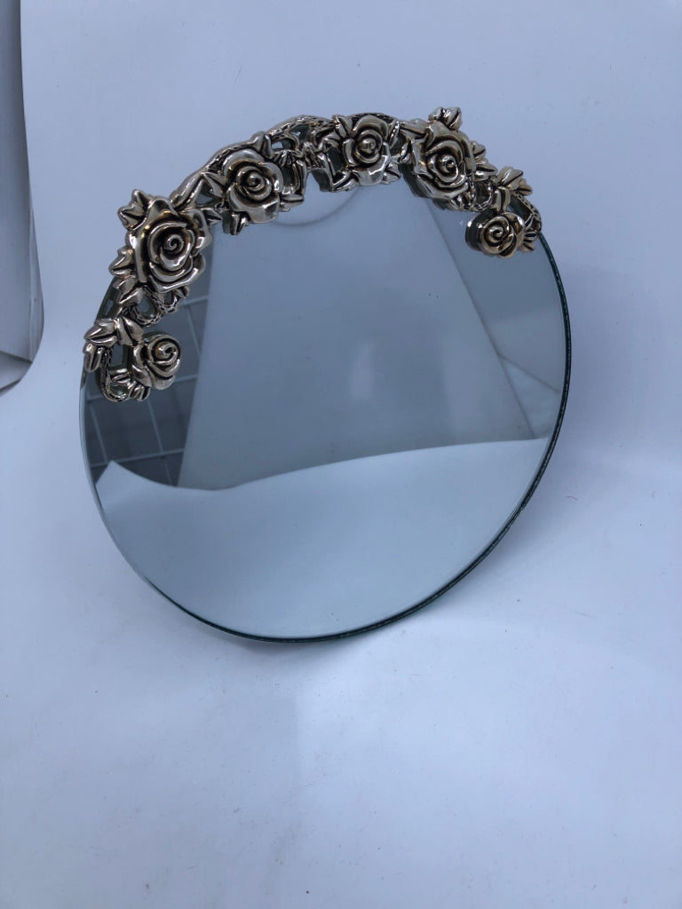 MIRROR W EMBOSSED SILVER ROSES.