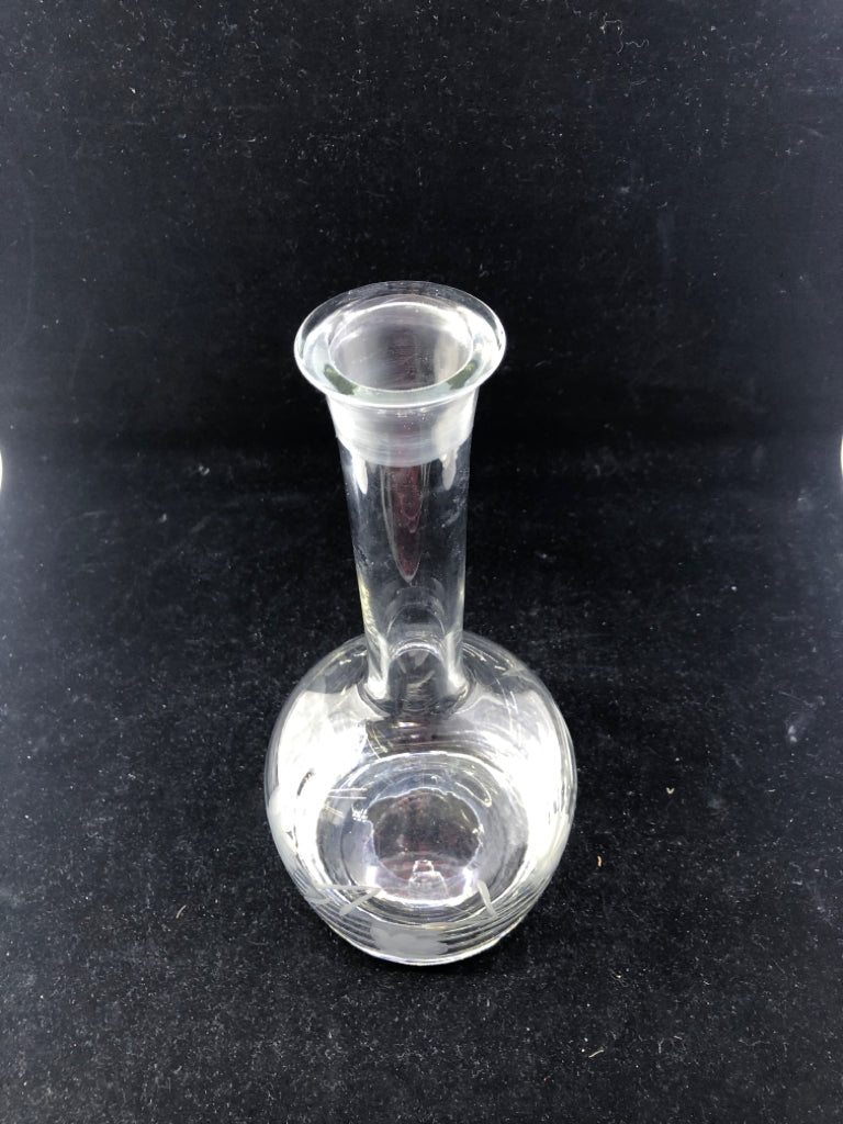 ETCHED FLORAL SKINNY NECK DECANTER.