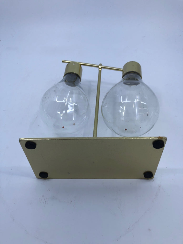 LIGHTBULB AND GOLD GLASS BUD VASE.