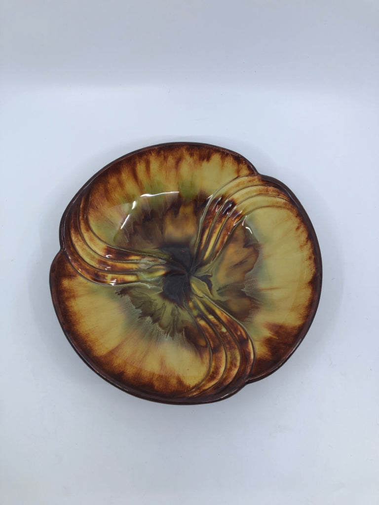 VTG BROWN YELLOW FLOWER BOWL.