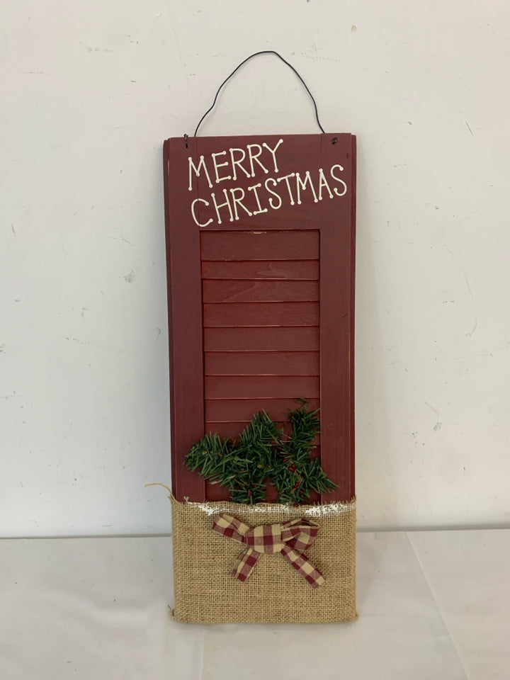 RED MERRY CHRISTMAS SHUTTER W BURLAP.