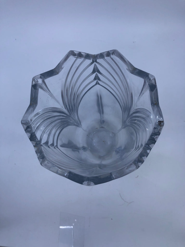 HEAVY CYLINDER CUT GLASS VASE W SAWTOOTH EDGE- CZECH.