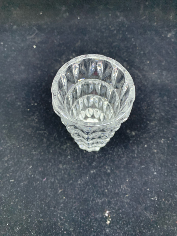 CLEAR GLASS INDENTED VASE.