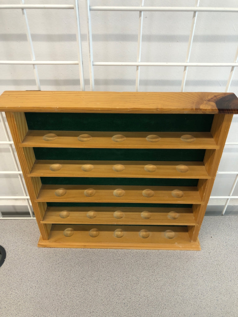 LT WOOD GOLF BALL SHELF W/FELT GREEN LINING.