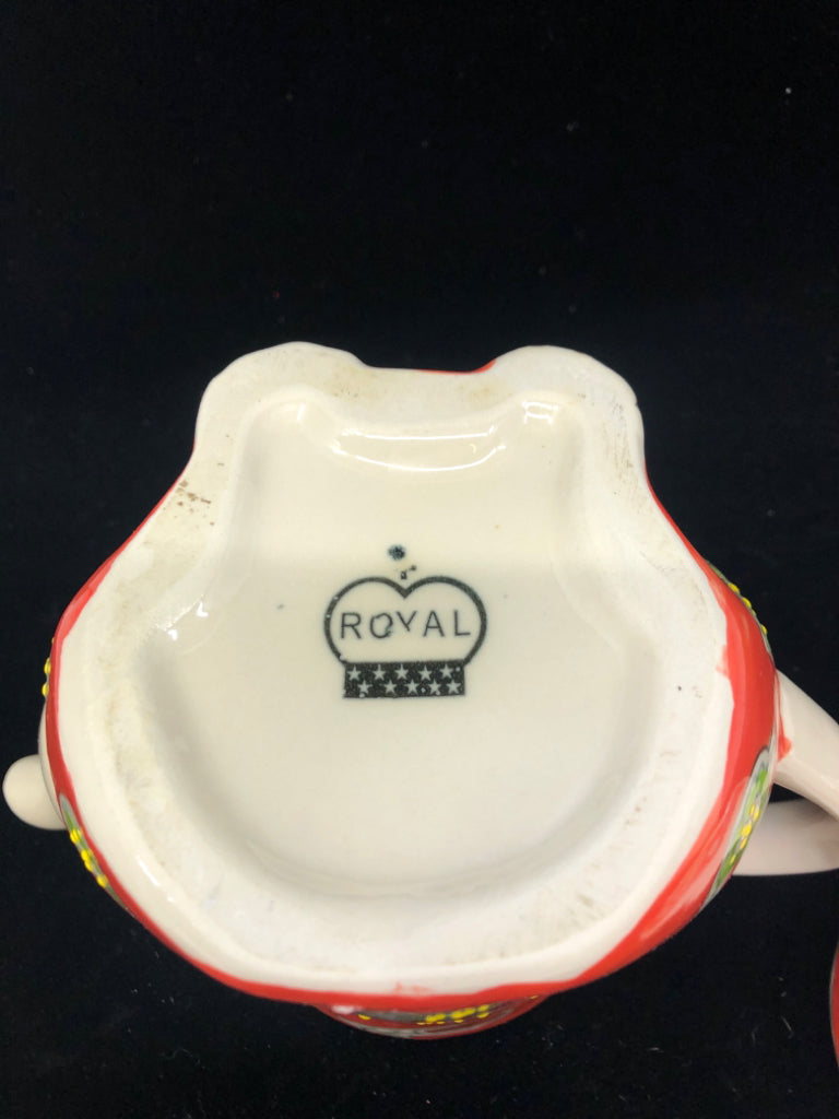 POTTERY RED W/ FLORAL DETAILS OWL TEAPOT.