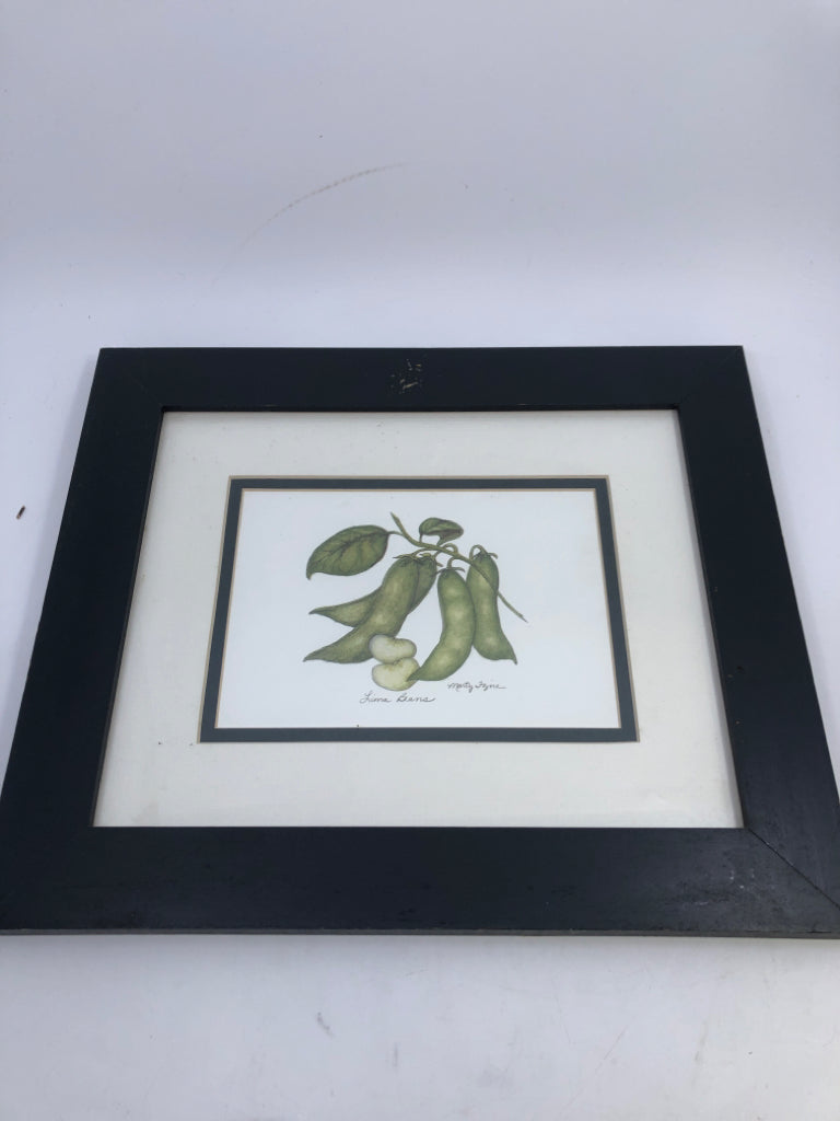 LIMA BEANS VEGETABLE WALL ART IN BLACK FRAME.