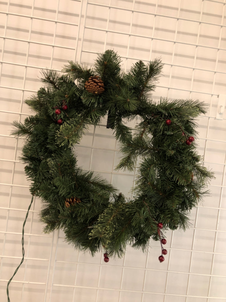 LIGHT UP PINECONES/BERRIES WREATH.