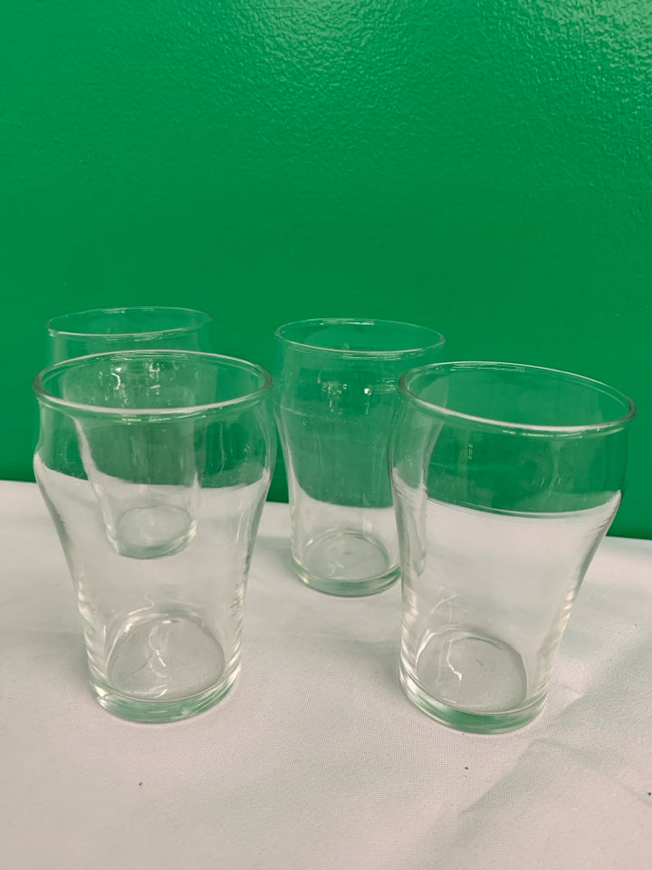 4 SHORT HOUR GLASS SHAPED WATER GLASSES.