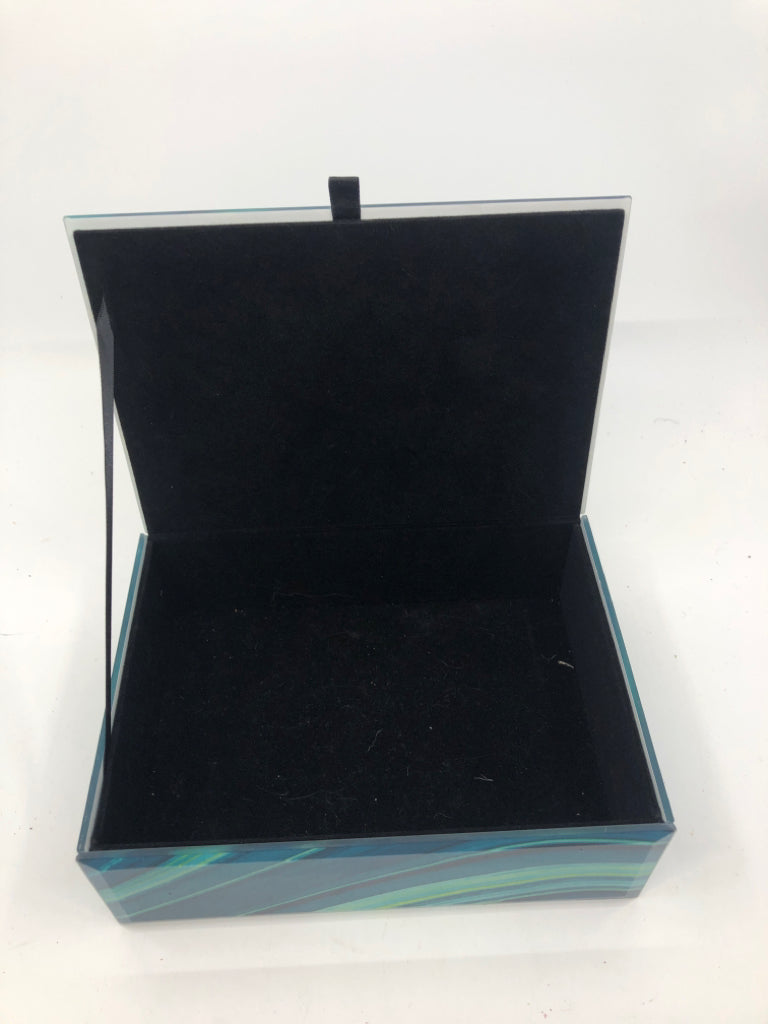 BLUE SWIRL RECTANGLE JEWELRY BOX.