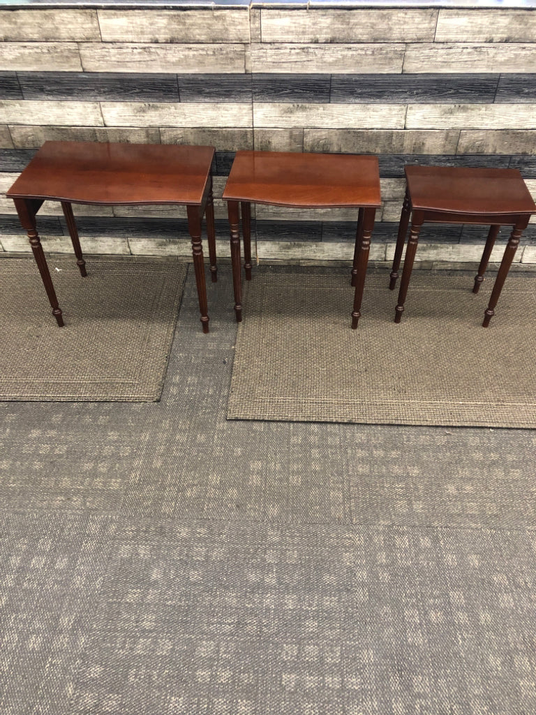 3PC DRK WOOD NESTING END TABLES.