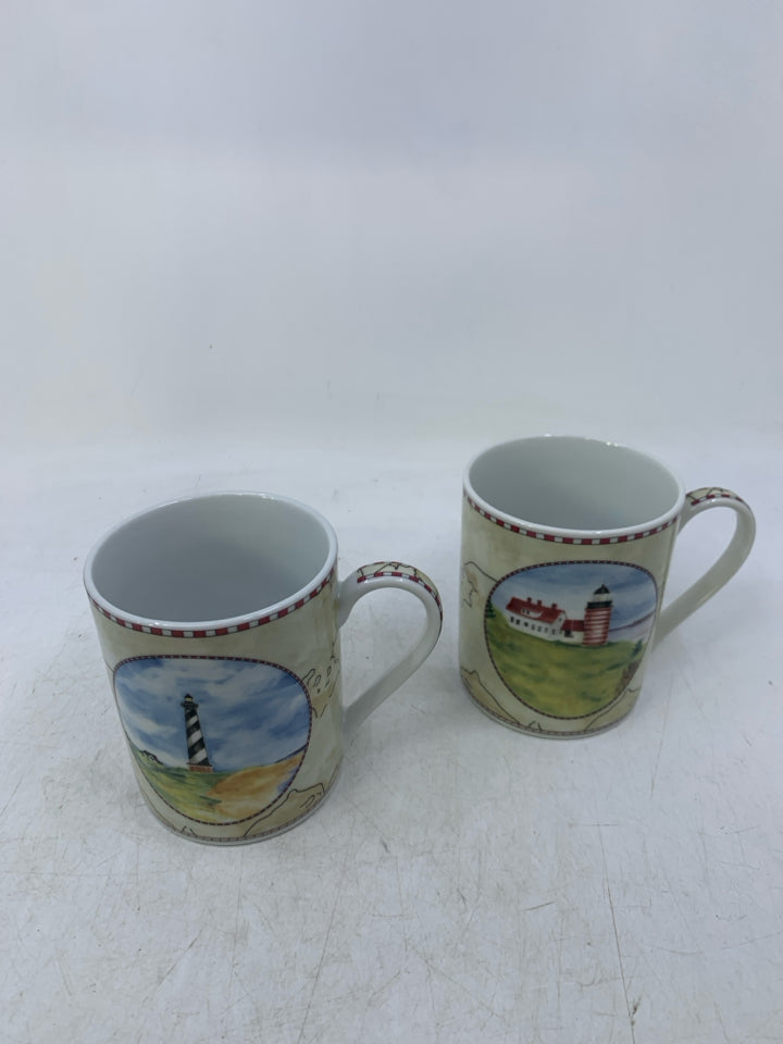 2 LIGHTHOUSE THEMED MUGS.