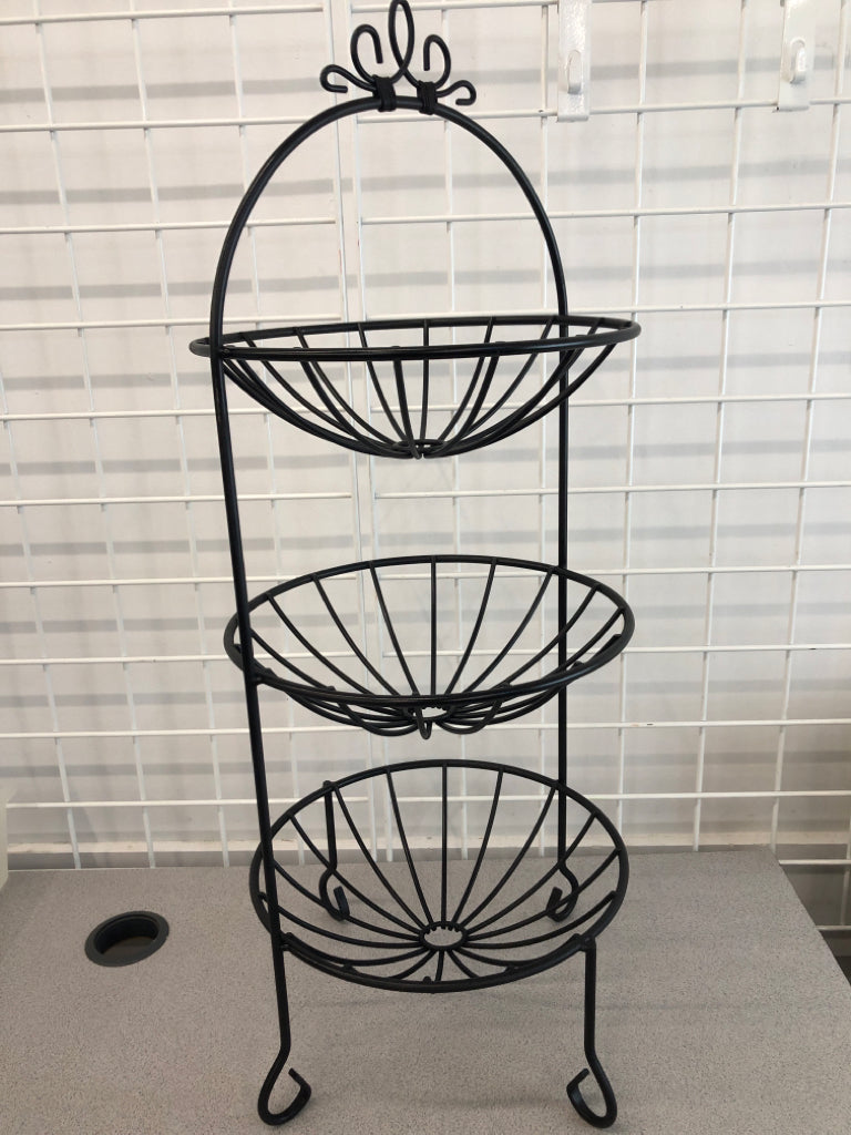 3 TIER BLACK METAL FRUIT BASKET.