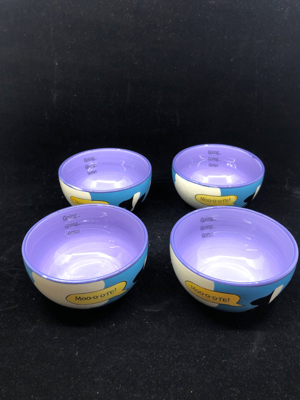 4 BEN AND JERRY'S COW ICE CREAM BOWLS.