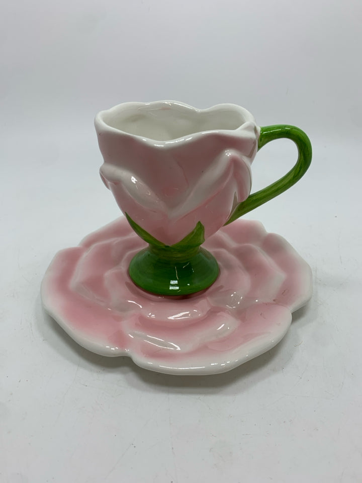 PINK ROSE TEACUP AND SAUCER.