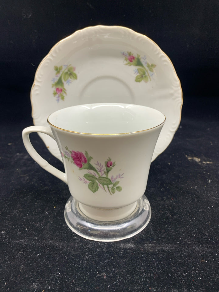 PINK FLORAL FINE CHINA TEA CUP AND SAUCER.