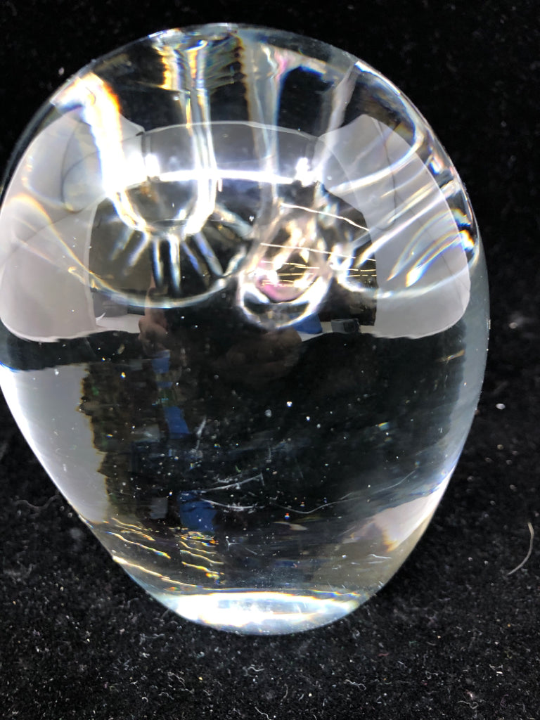 HEAVY GLASS OWL PAPER WEIGHT.