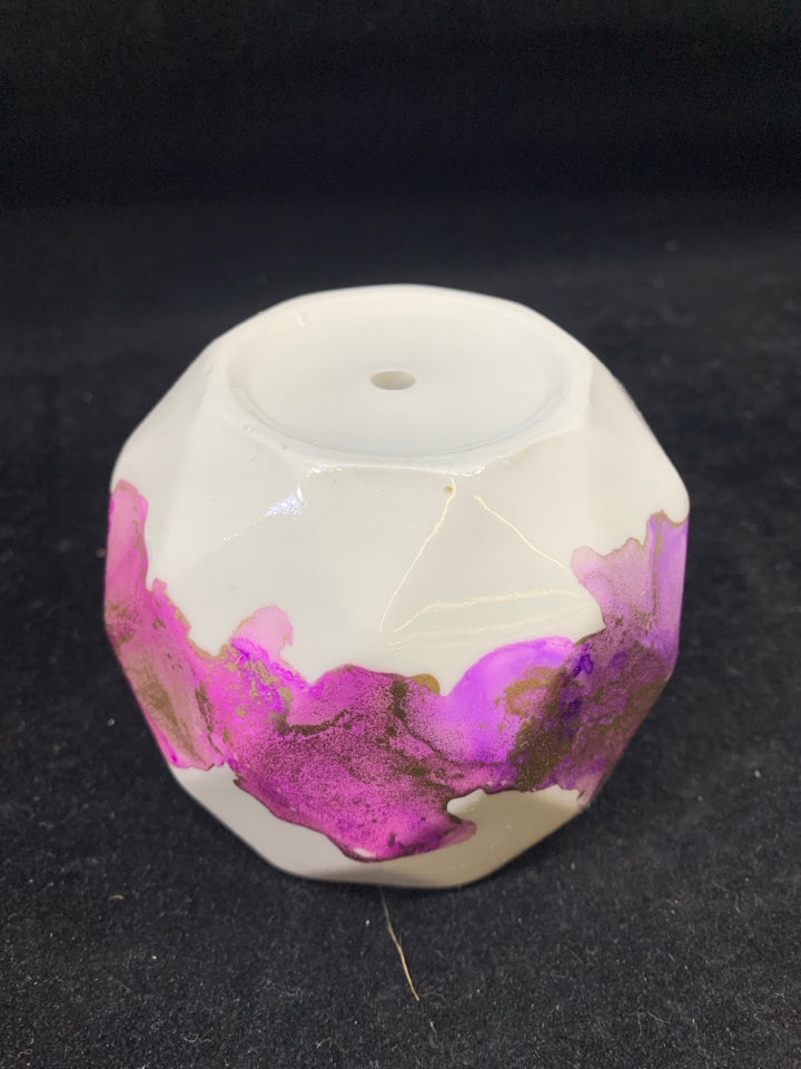 WHITE+PURPLE STRIPE PLANTER.