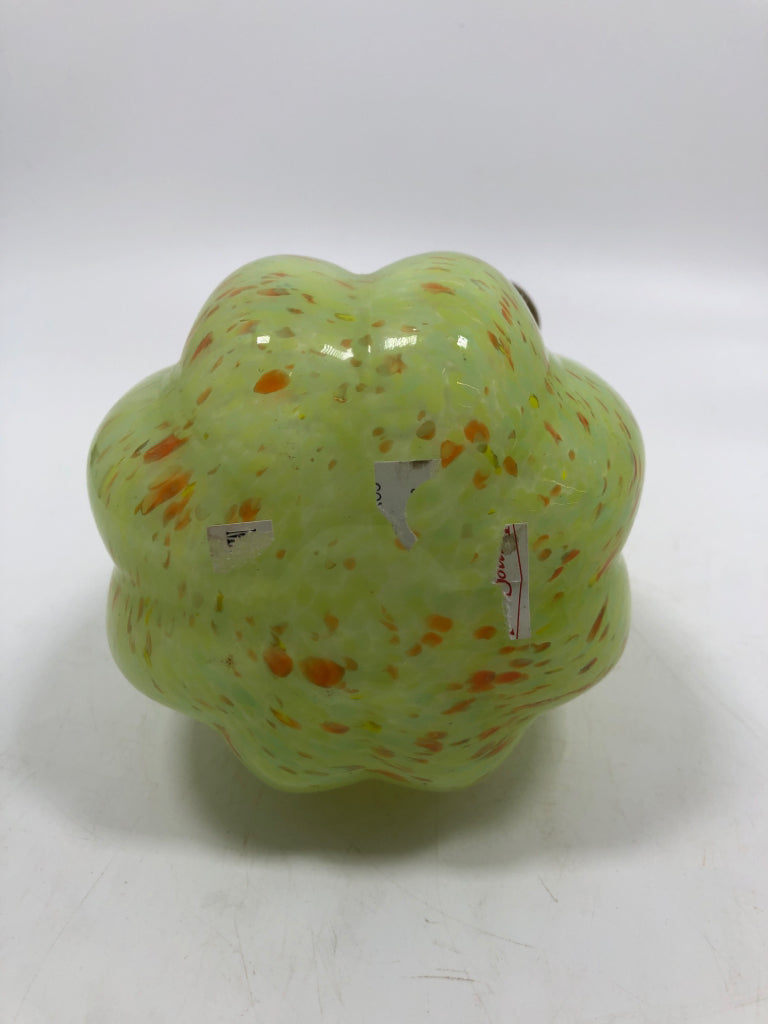 GREEN BLOWN GLASS PUMPKIN.