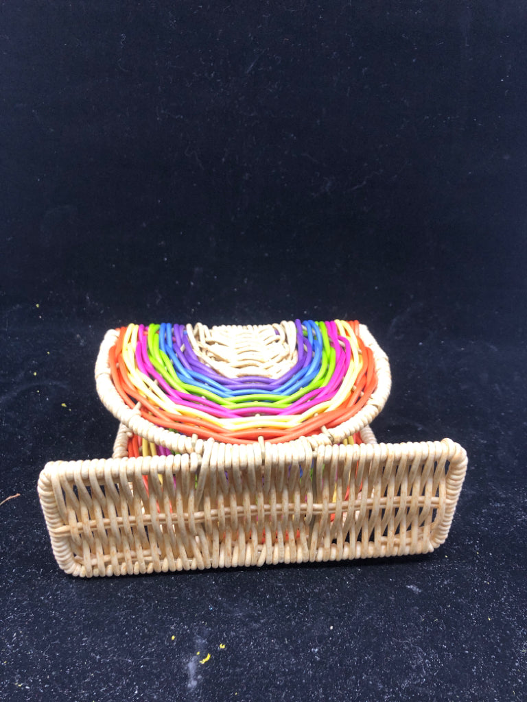 RAINBOW WICKER NAPKIN HOLDER.