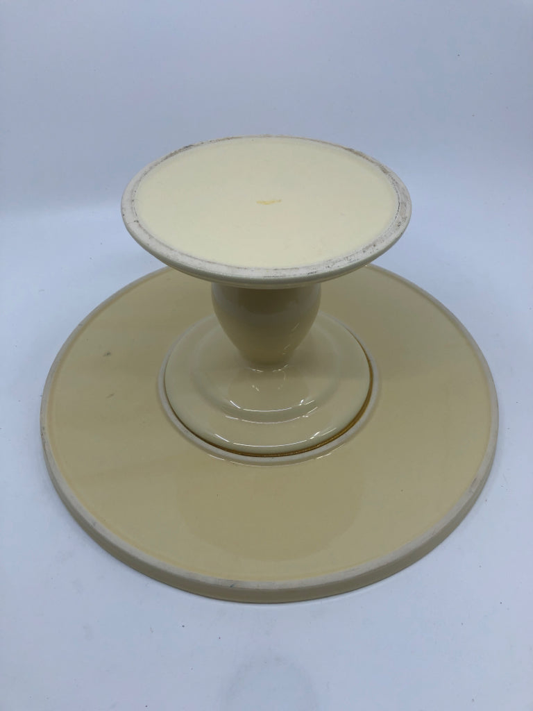 CERAMIC LIGHT YELLOW CAKE PLATE.