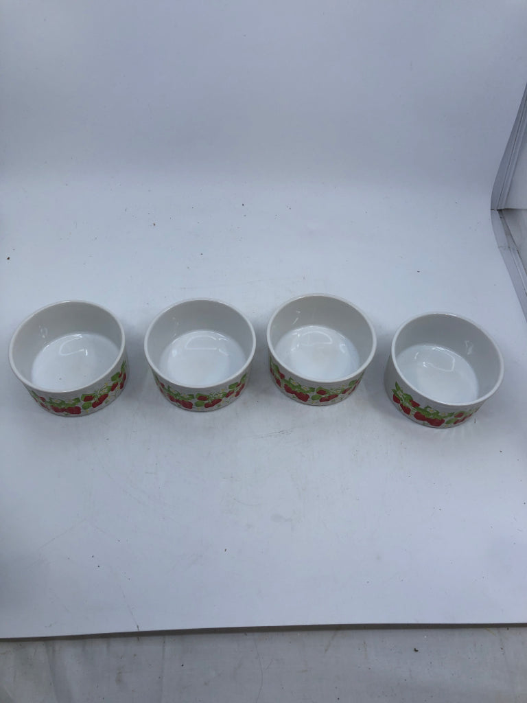 4 WHITE STRAWBERRY RAMEKINS.