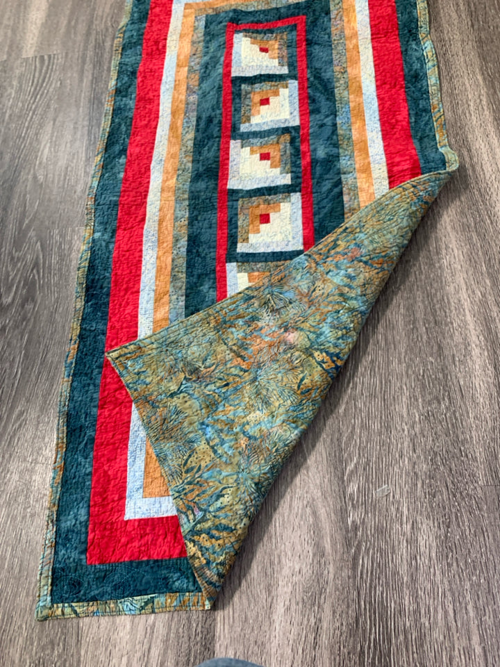 QUILTED BLUE RED ORANGE DETAILED RECTANGLE.