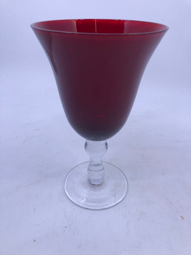 4 RED FLARED WINE GOBLETS.
