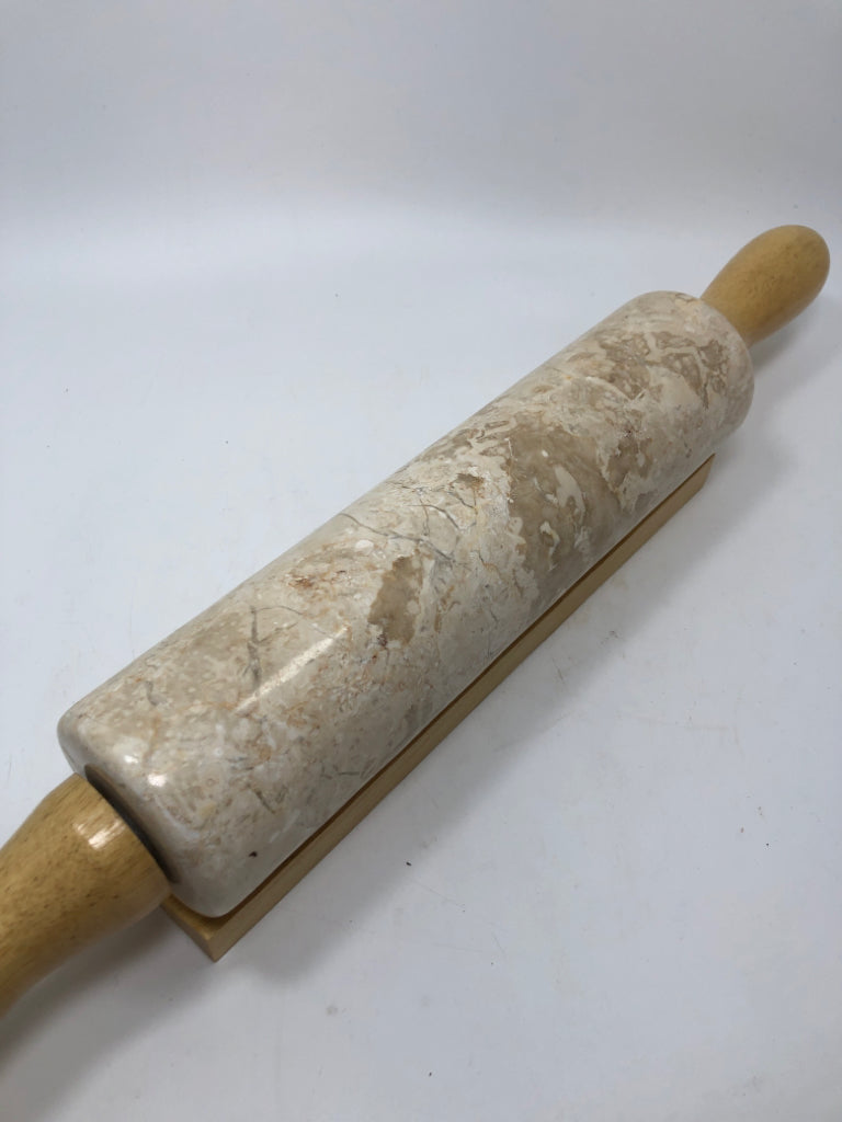 HEAVY MARBLE ROLLING PIN W/STAND.