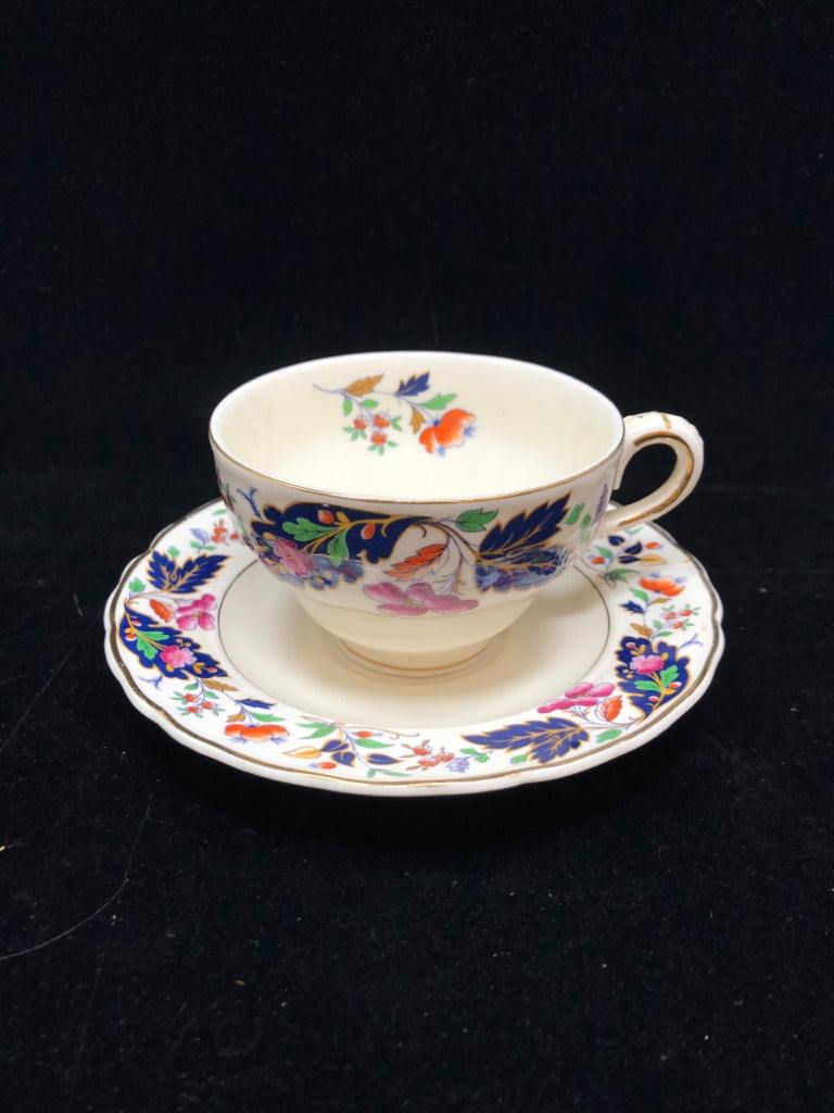 BLUE LEAF TEACUP & SAUCER - ROYAL PETAL.