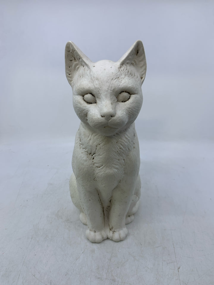 WHITE RUSTIC CAT GARDEN DECOR.
