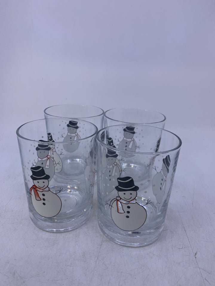 4 CLEAR GLASS W/ PRINTED SNOWMAN SHORT.
