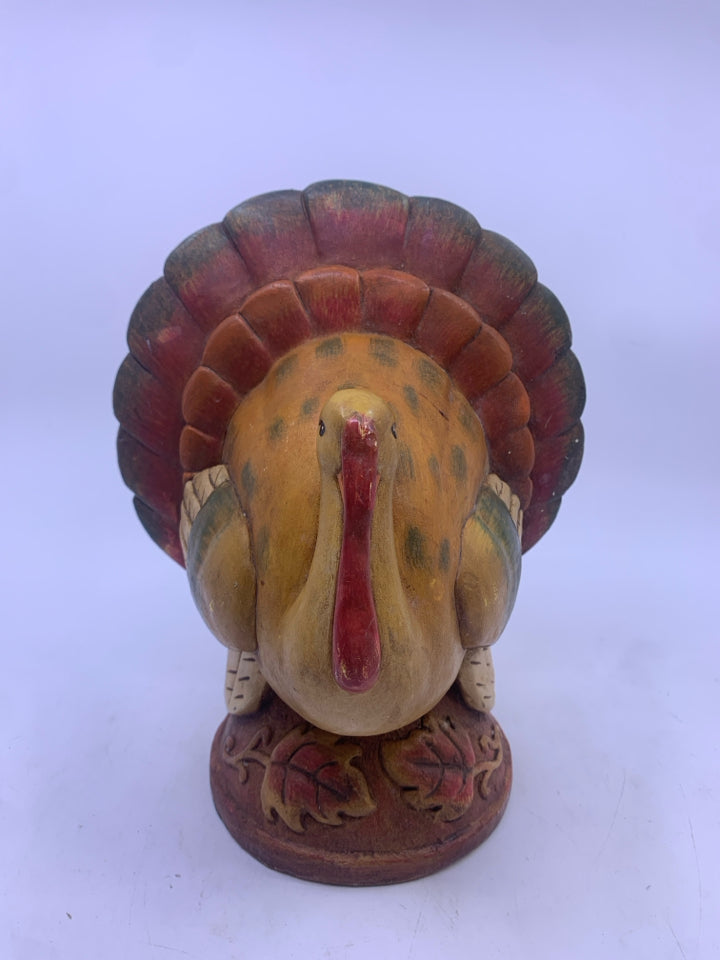WOOD TURKEY STATUE FOOTED BASE.