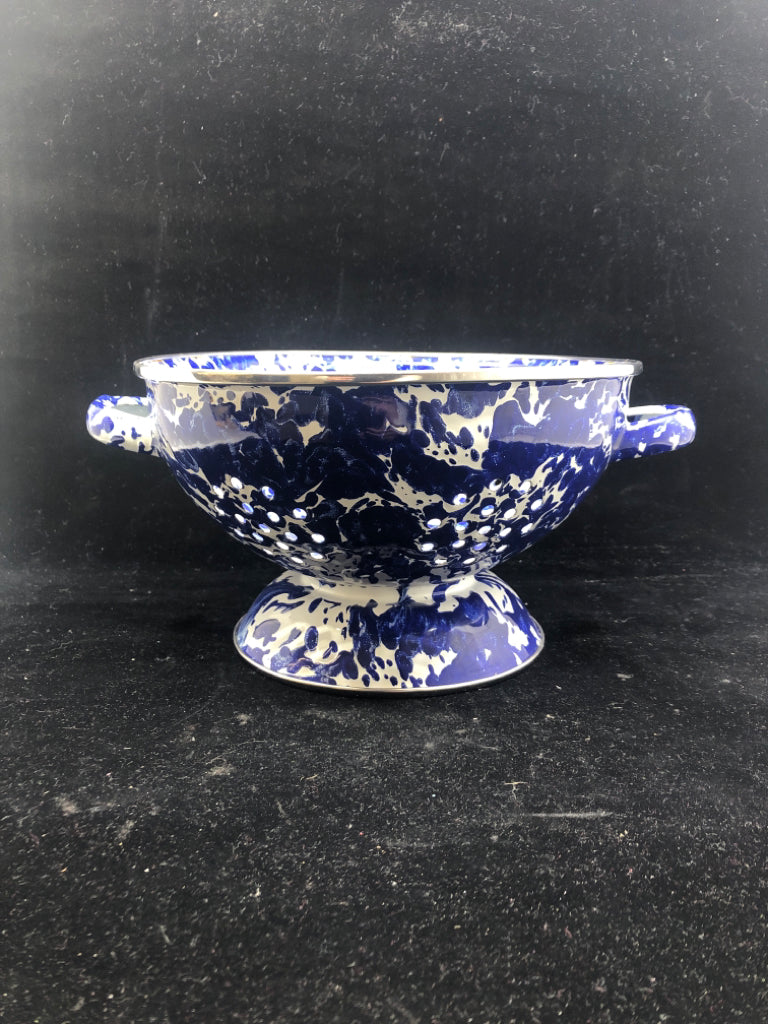 BLUE AND WHITE ENAMEL STRAINER.