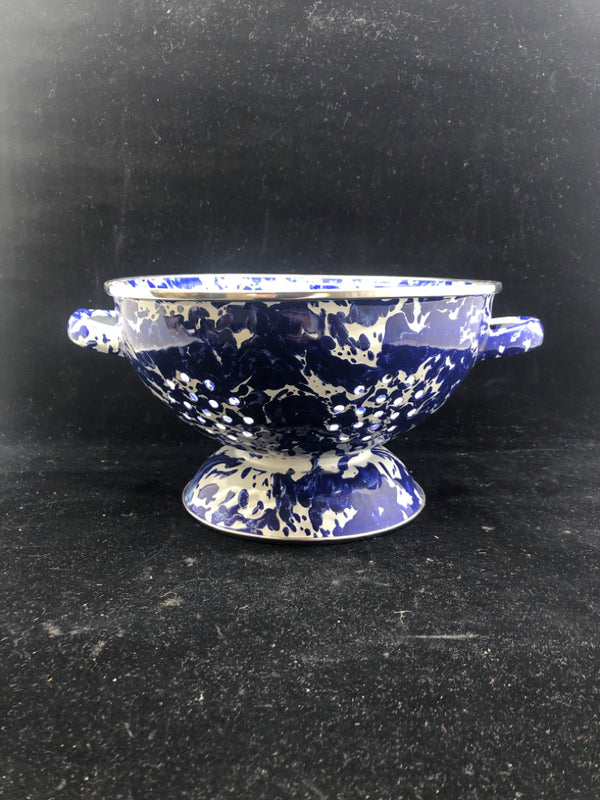 BLUE AND WHITE ENAMEL STRAINER.