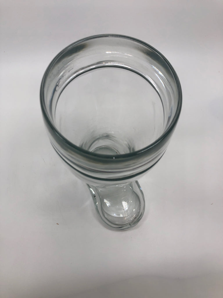 CLEAR GLASS BOOT VASE.