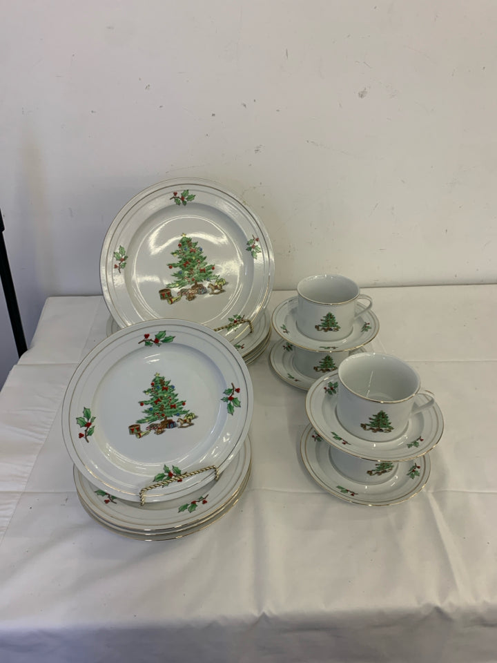 16 PC HOLIDAY HOSTESS SERV FOR 4- 4 DINNER PLATES, 4 CUPS, 4 SAUCERS 4 LUNCH PLA