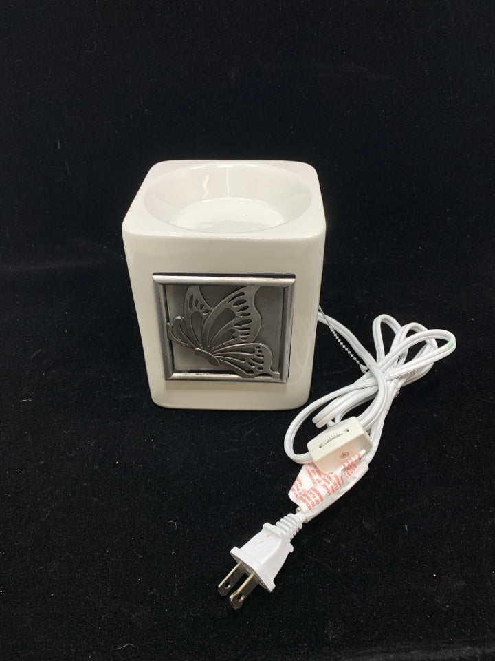 SCENTSY WHITE W/SILVER BUTTERFLY WAX WARMER.