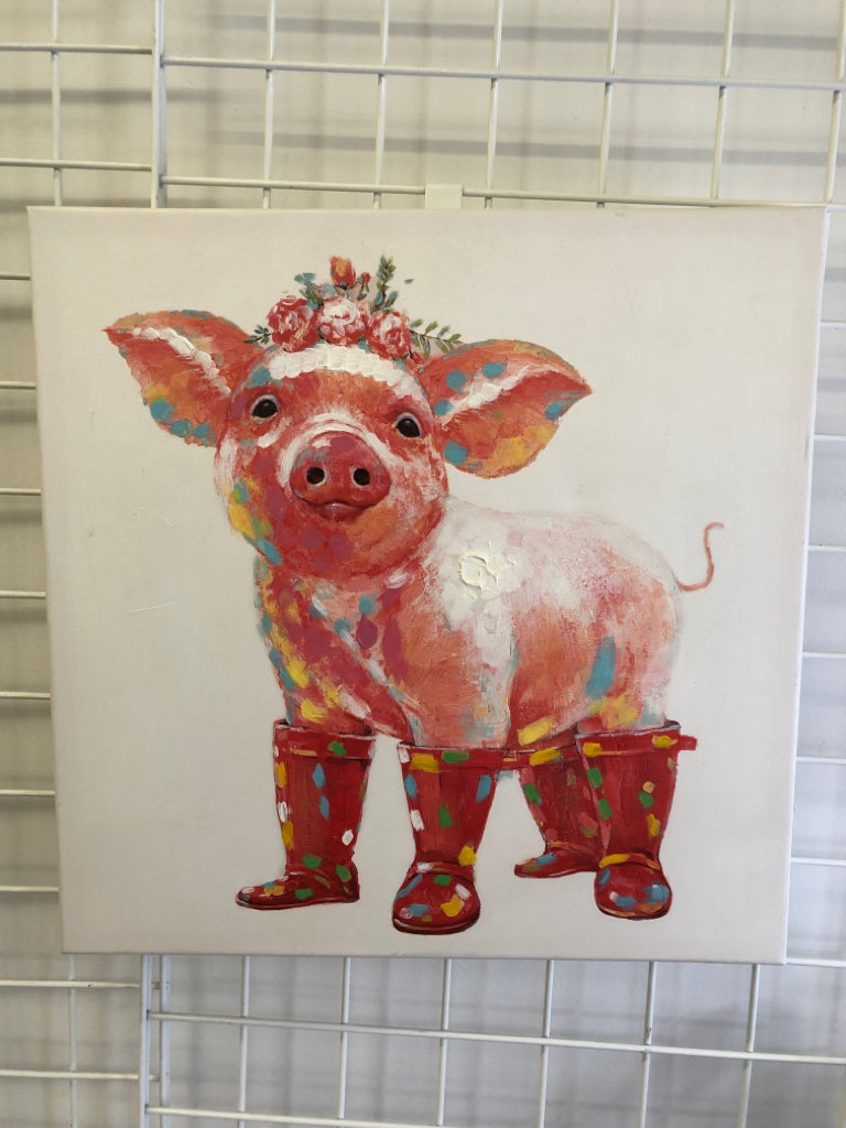PIG CANVAS W/ RED RAIN BOOKS/FLOWER CROWN.